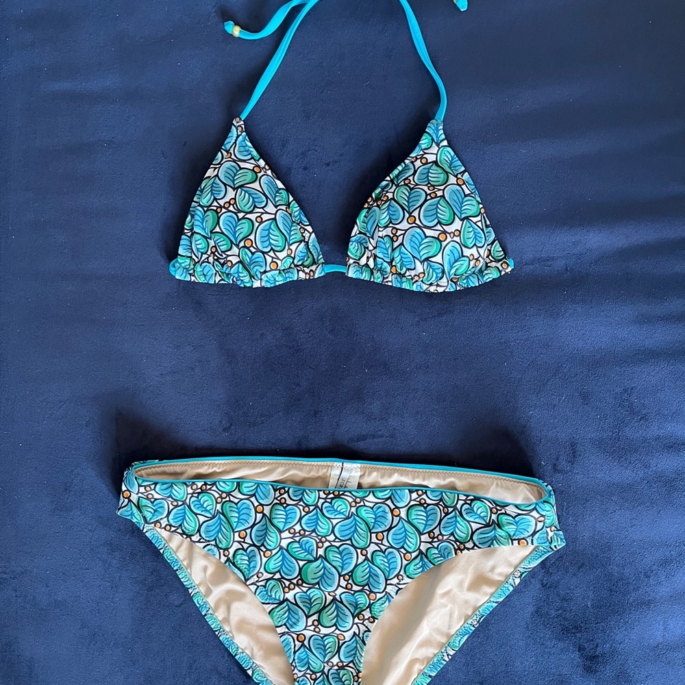 J Crew Swim Suit Bikini Set Size S Blue Green Triangle Top Brief Bottom